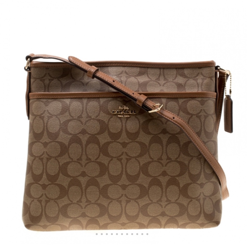 COACH SIGNATURE ZIP FILE CROSDBODY BAG Brown